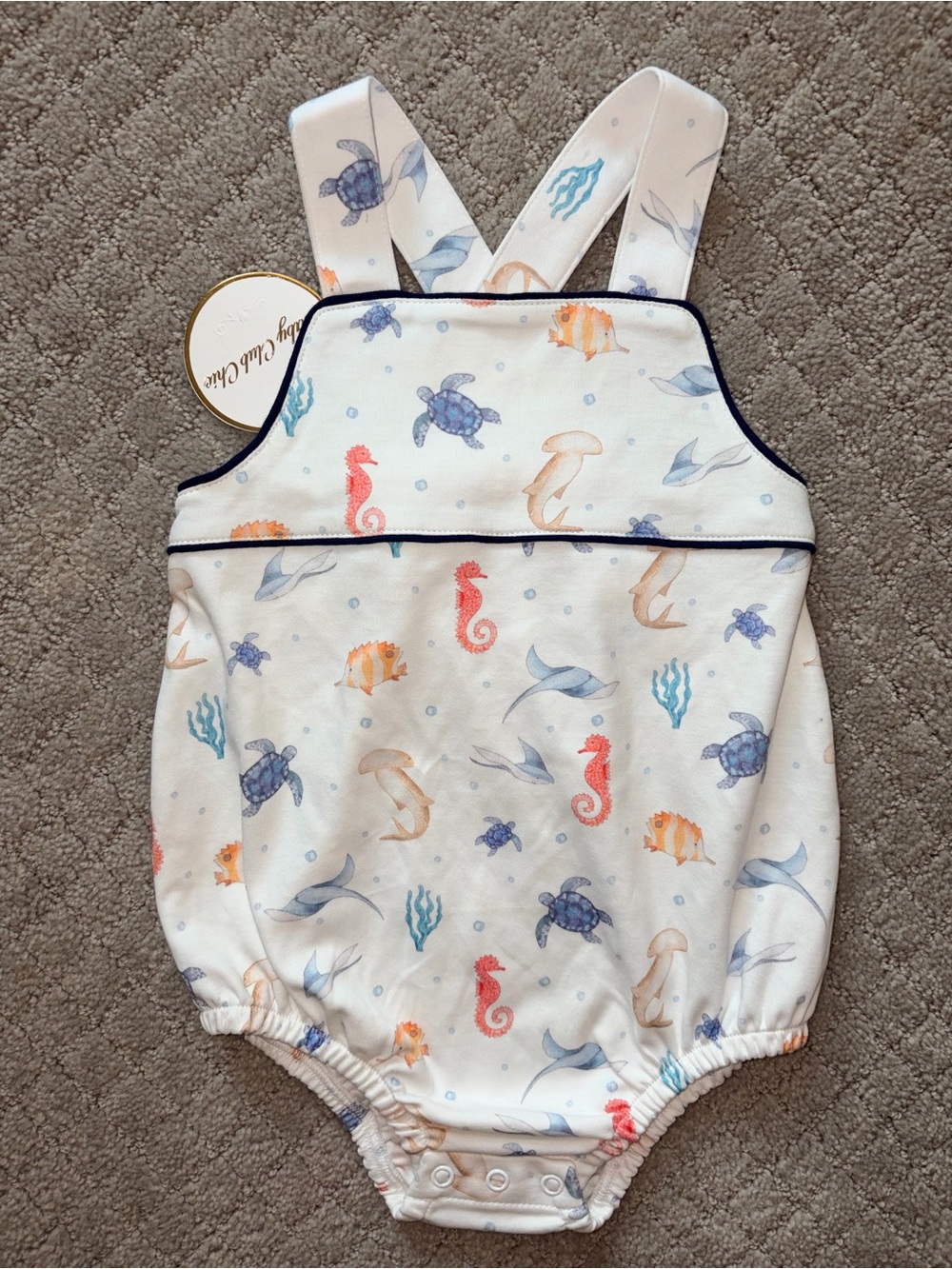 Sea Life Print Kids One-Piece Bubble - White/Blue